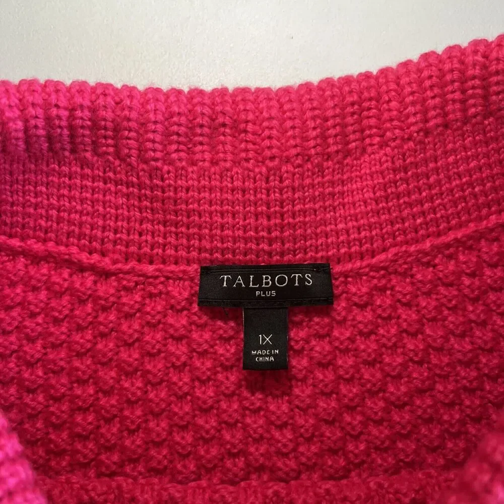Talbots Cuff Neck Knit Pullover Sweater Dark Pink 3-Button Side Women's Plus 1X